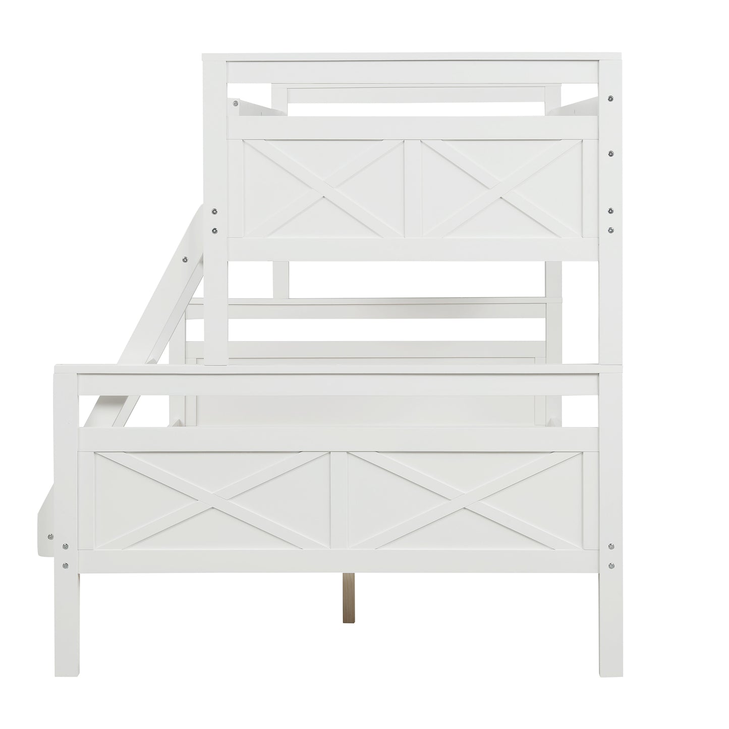 Elegant White Twin over Full Bunk Bed with Safety Guardrail and Ladder