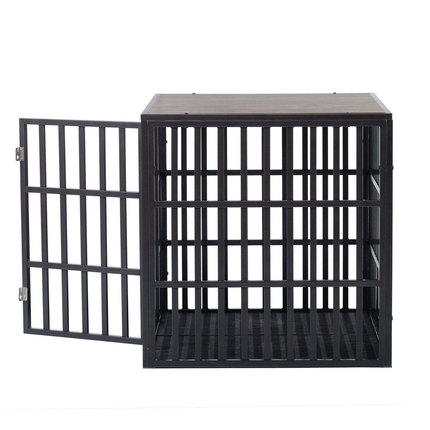 NEW HEAVY DUTY DOG CRATE FURNITURE FOR LARGE DOGS WOOD & STEEL DESIGN DOG CAGE INDOOR & OUTDOOR PET KENNEL 38X30X32INCH PET PLAYPEN WITH COVER METAL DOG FENCE CRATE BLACK