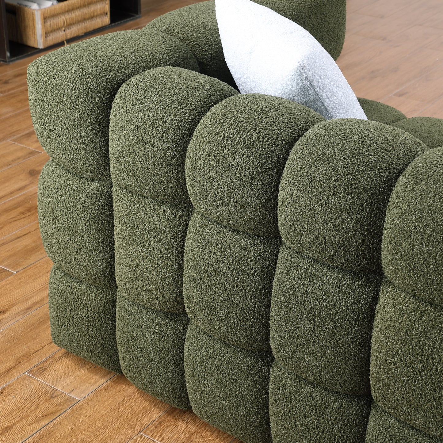 Olive Green Bouclé 3-Seater Marshmallow Sofa with Human Body Structure for USA People