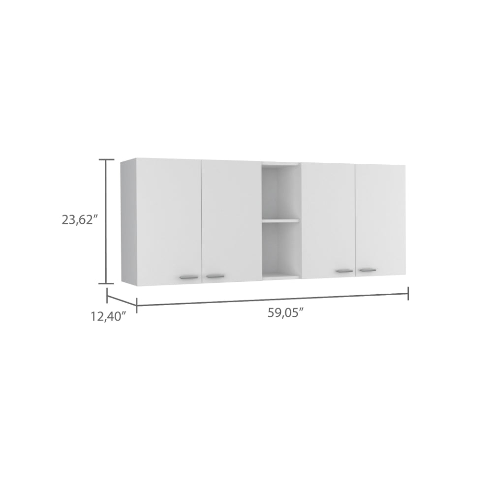 Sierra 7-Shelf 4-Door 2-piece Kitchen Set, Upper Wall Cabinet and Kitchen Island White and Walnut