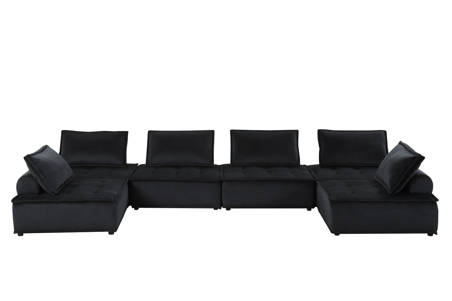 Elegant Black Velvet U-Shape Modular Sectional Sofa with 6 Seating Capacity by Anna