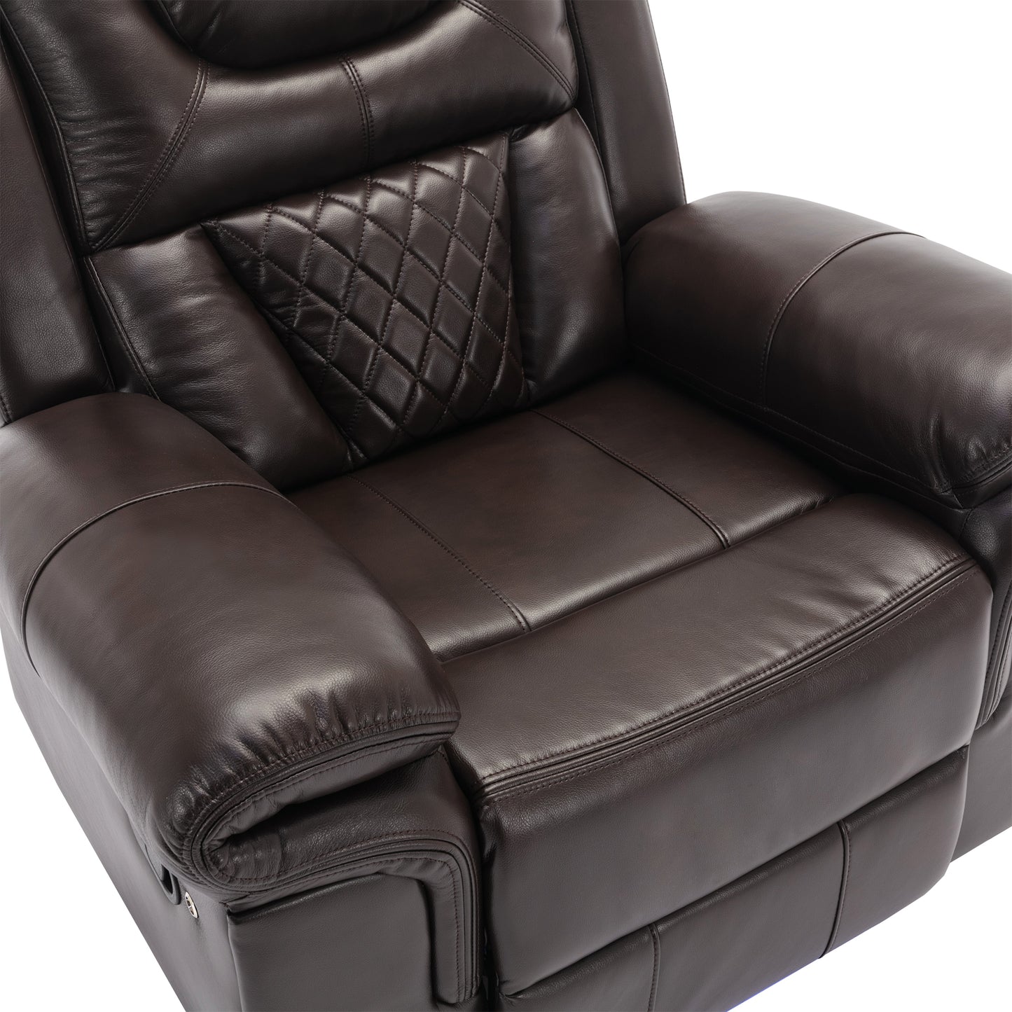 Brown Home Theater Recliner Chair with LED Lights and Manual Recline