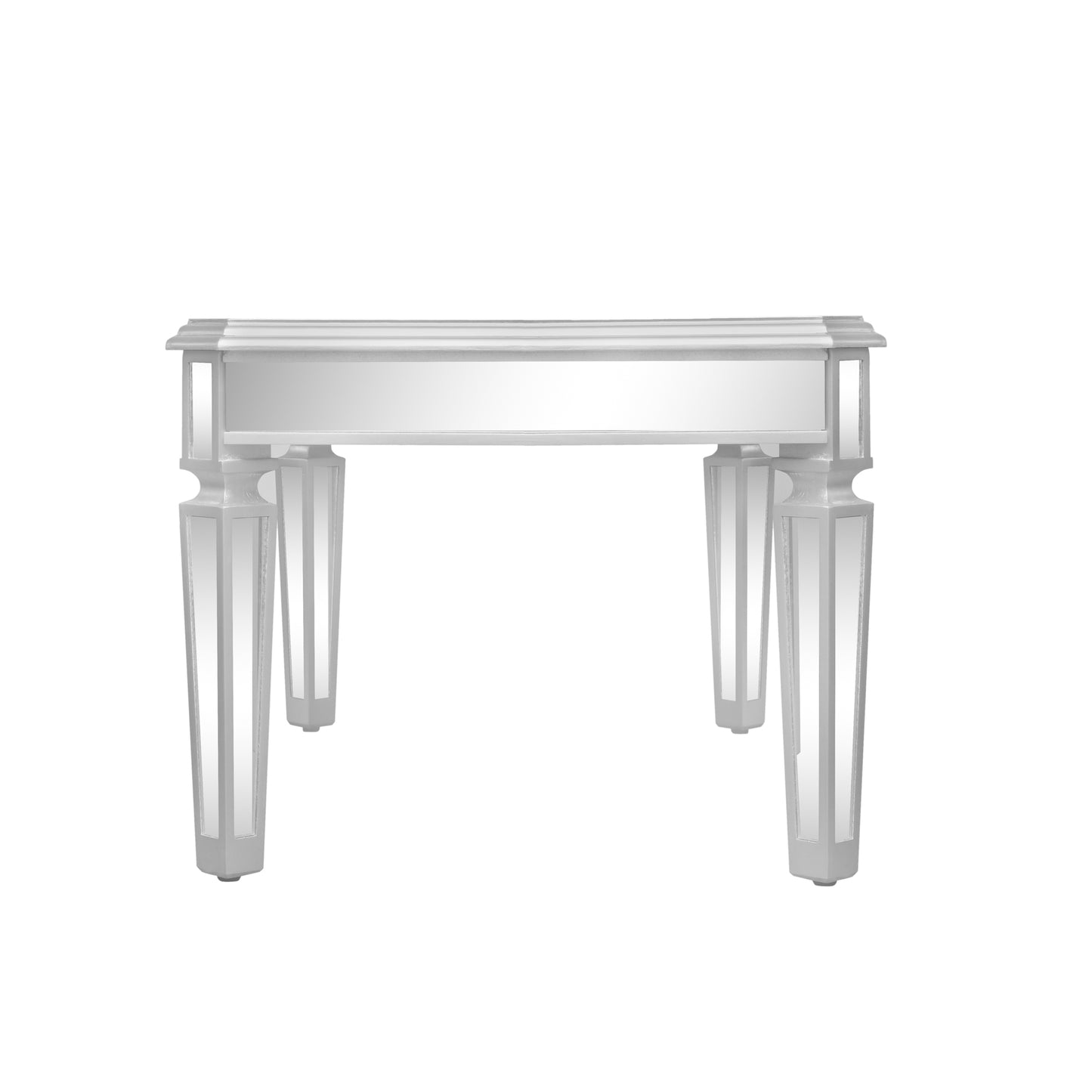 Contemporary Silver Glass Mirrored Coffee Table with Adjustable Legs