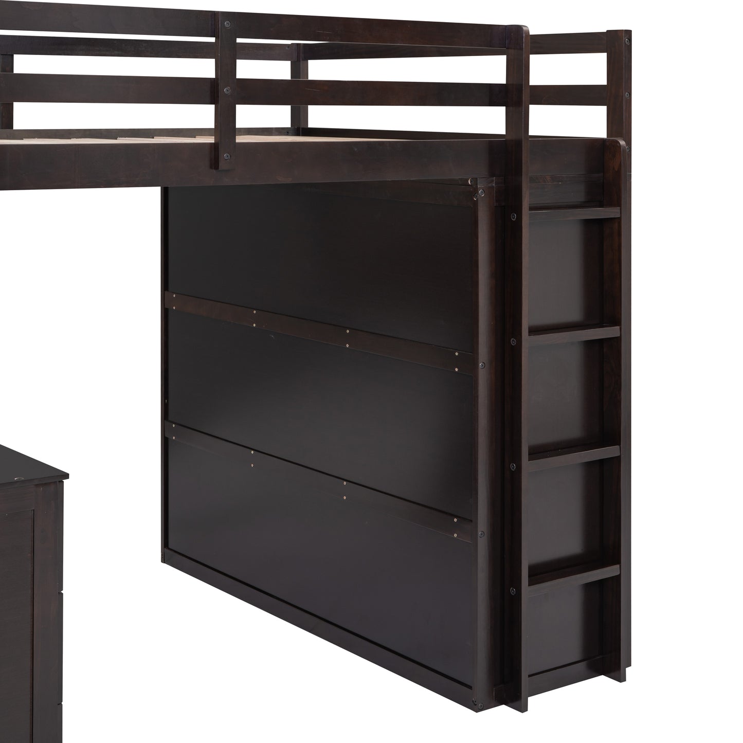 Full size Loft Bed with Drawers,Desk,and Wardrobe-Espresso