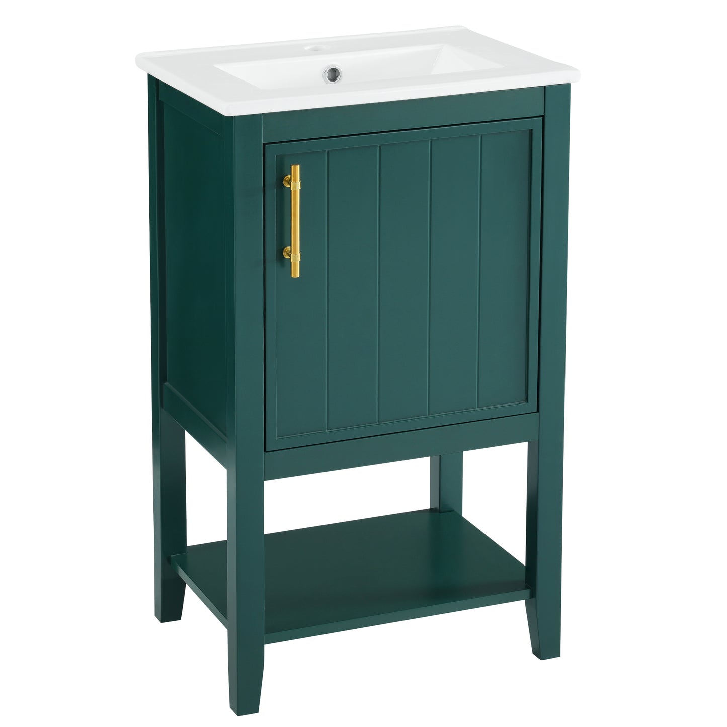 20" Bathroom Vanity with Sink, Bathroom Cabinet with Soft Closing Door, Storage Rack and Open Shelf, Green