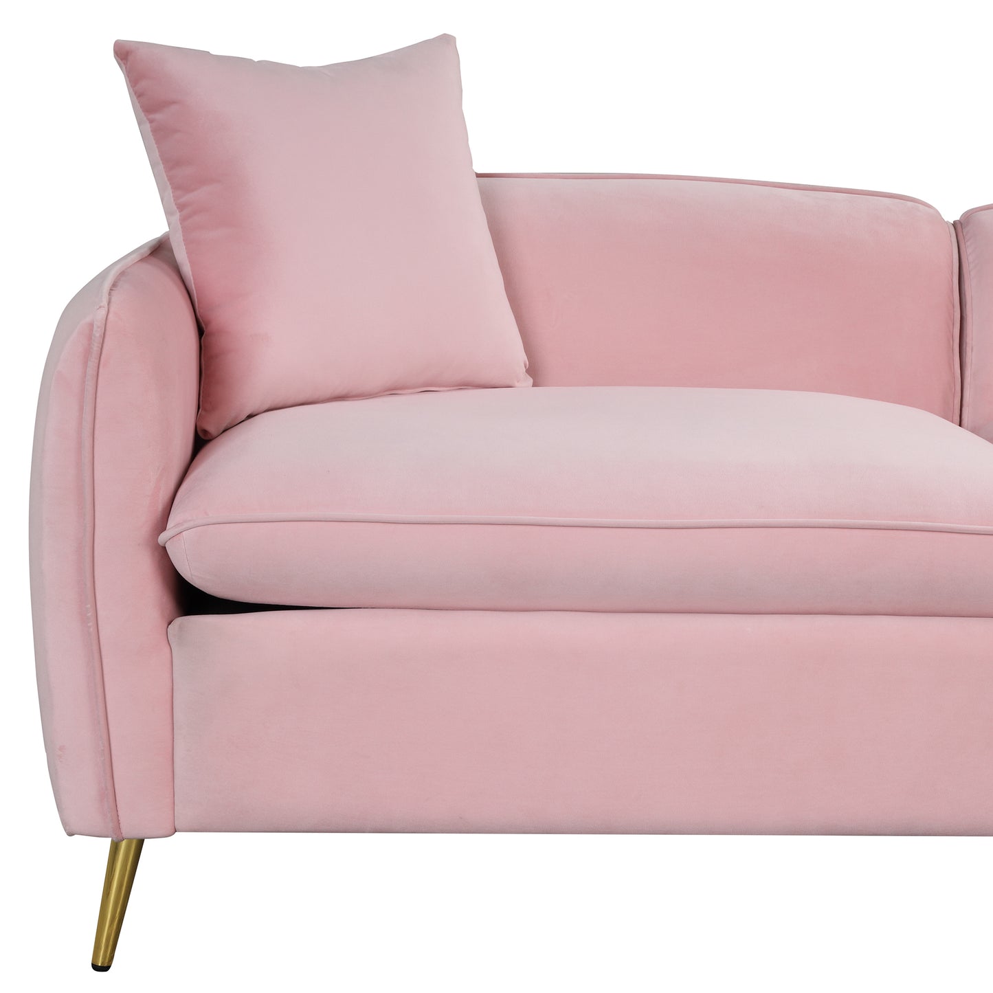 Velvet Upholstered Sofa with Armrest Pockets and 2 Pillows, Pink, 3-Seat