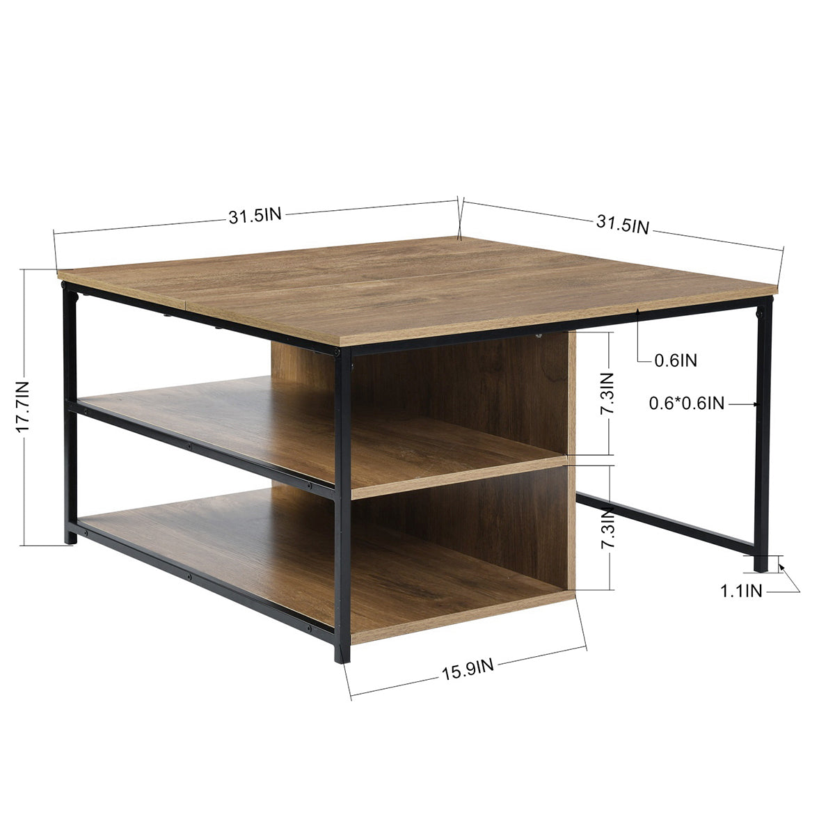 Vintage Wooden Coffee Table with Metal Frame and Storage Compartments