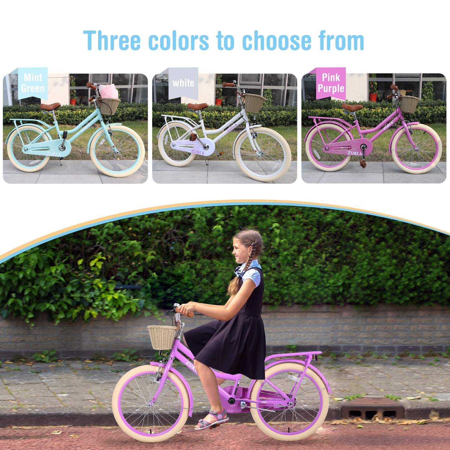 Multiple Colors,Girls Bike with Basket for 7-10 Years Old Kids,20 inch wheel ,No Training Wheels Included