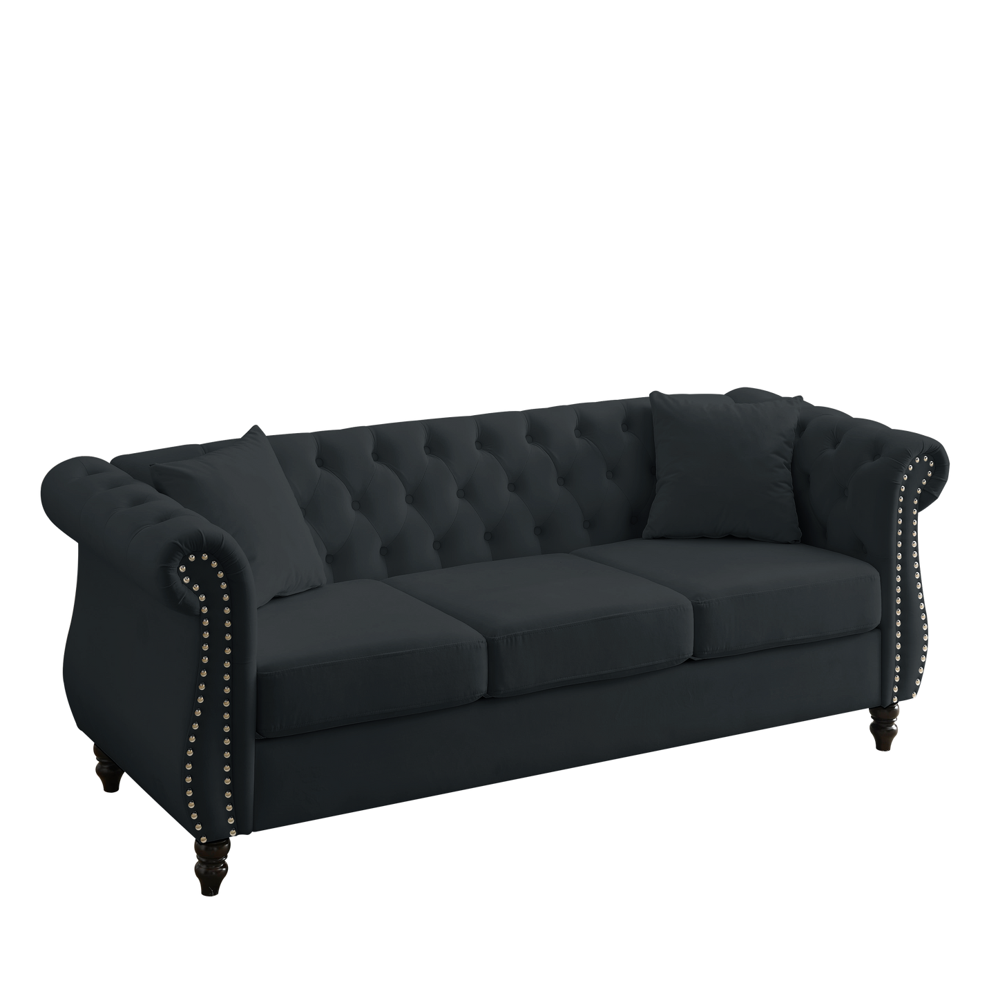 Luxurious 80 Black Velvet Chesterfield Sofa for Living Room