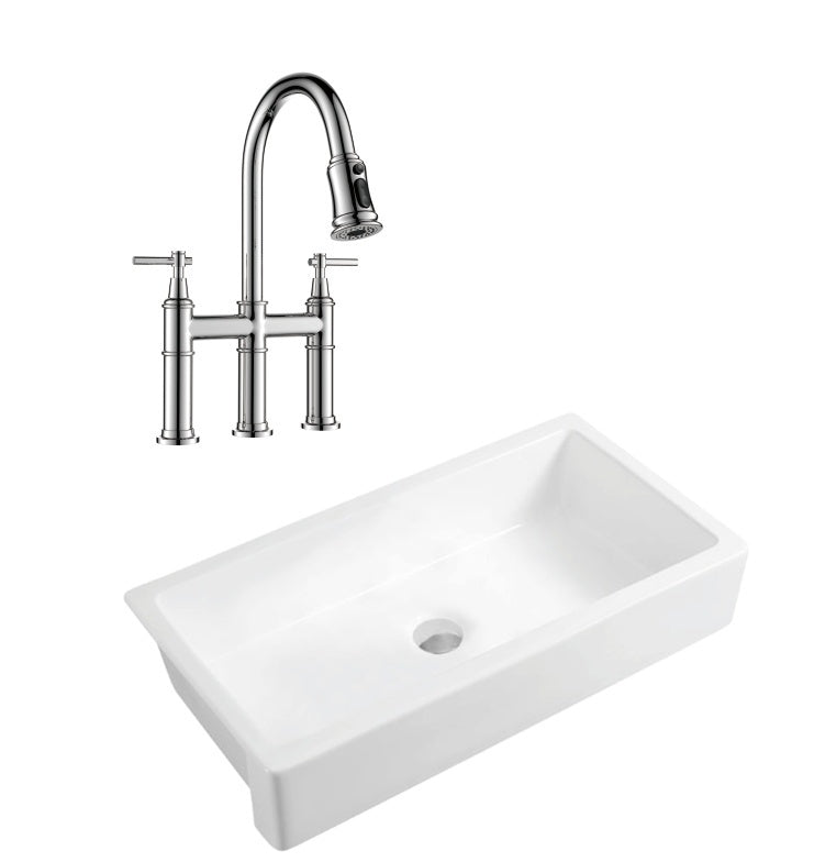 37 Inch White Ceramic Farmhouse Kitchen Sink