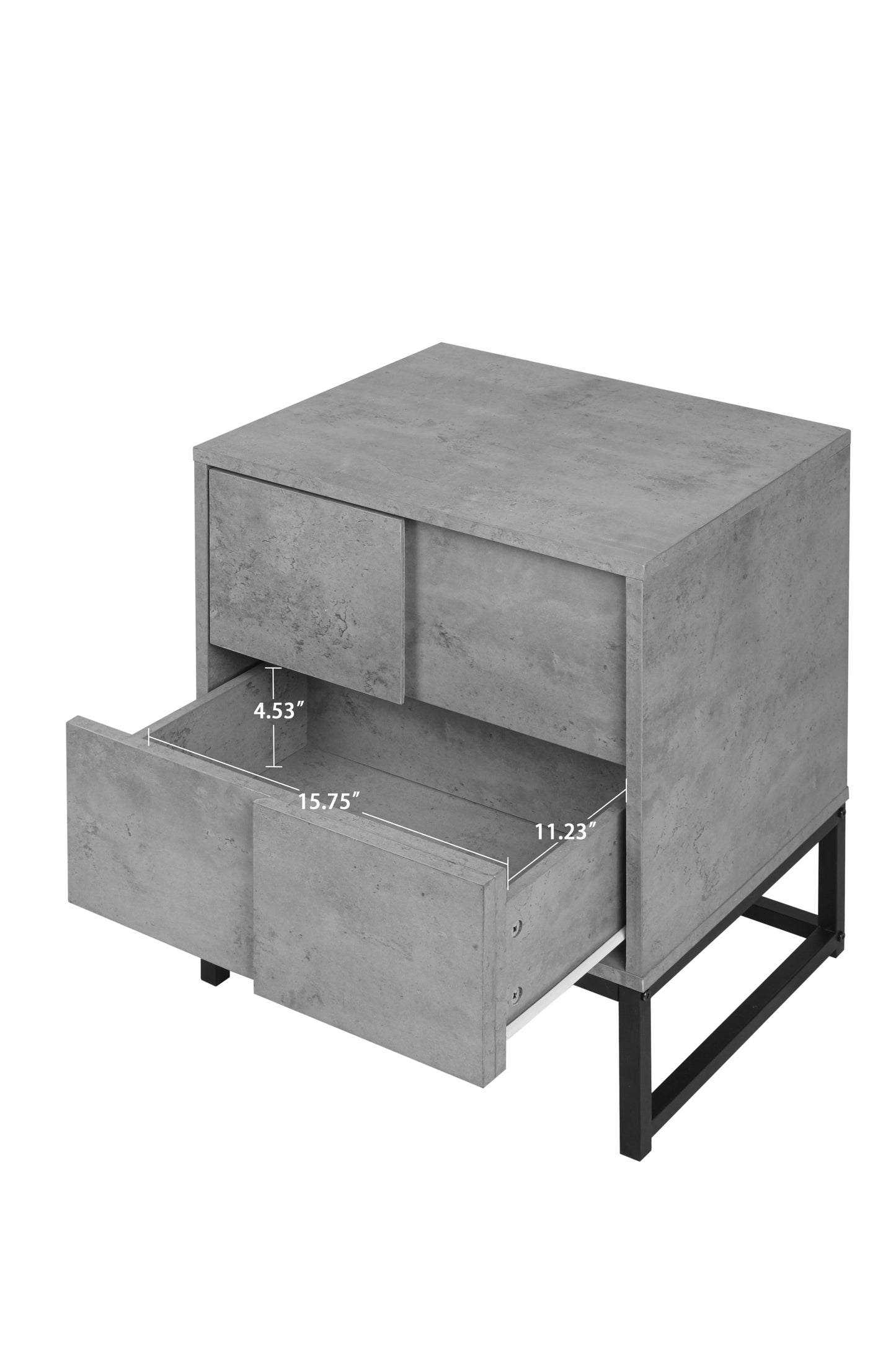 Set of 2, 2 Drawer Nightstand, Geometric Elements, Cement Grey, for Bedroom, Living Room and Study