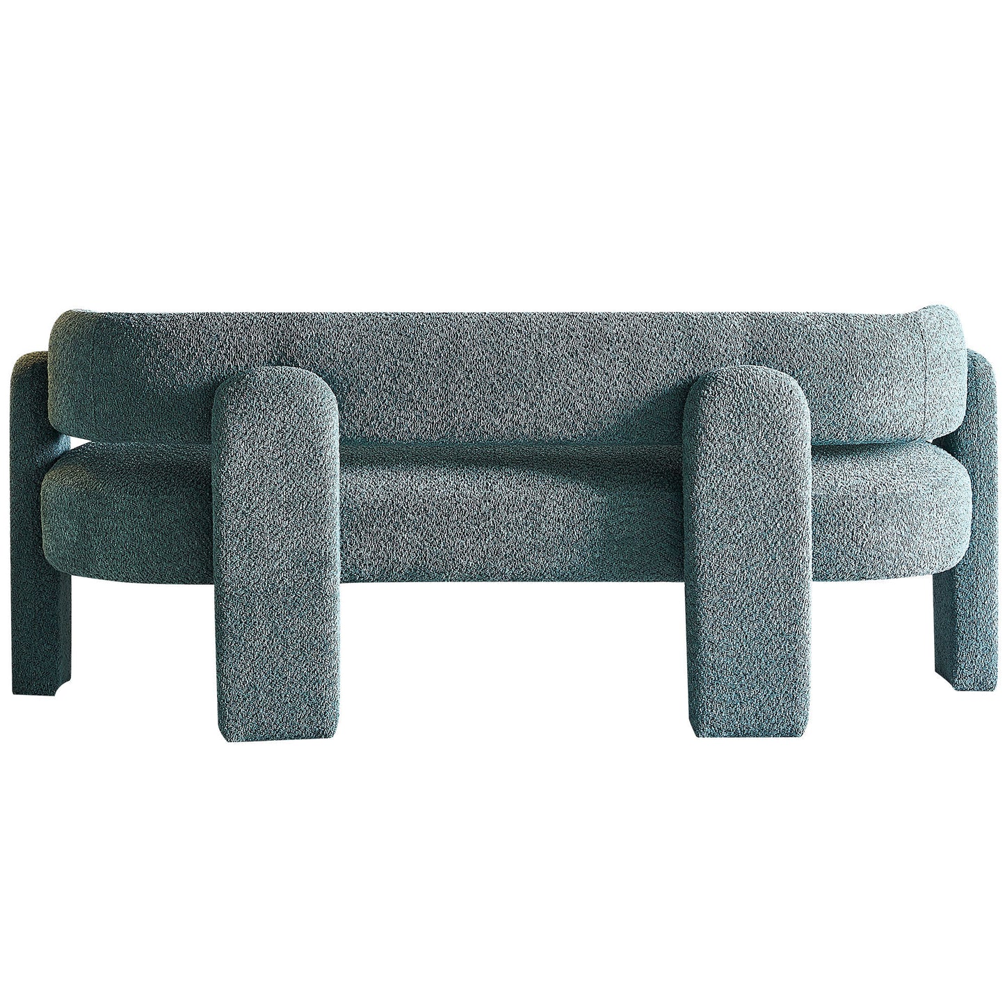 Green Boucle Upholstered Modern Sofa with Rolled Arms