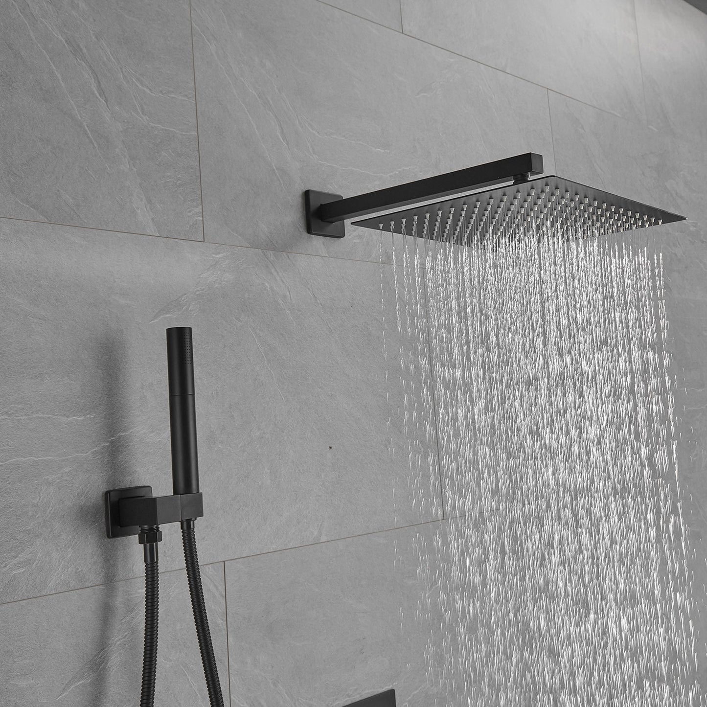 Elegant Matte Black High Pressure Shower Faucet with 2-Spray Options and 12 Shower Head (Valve Included)