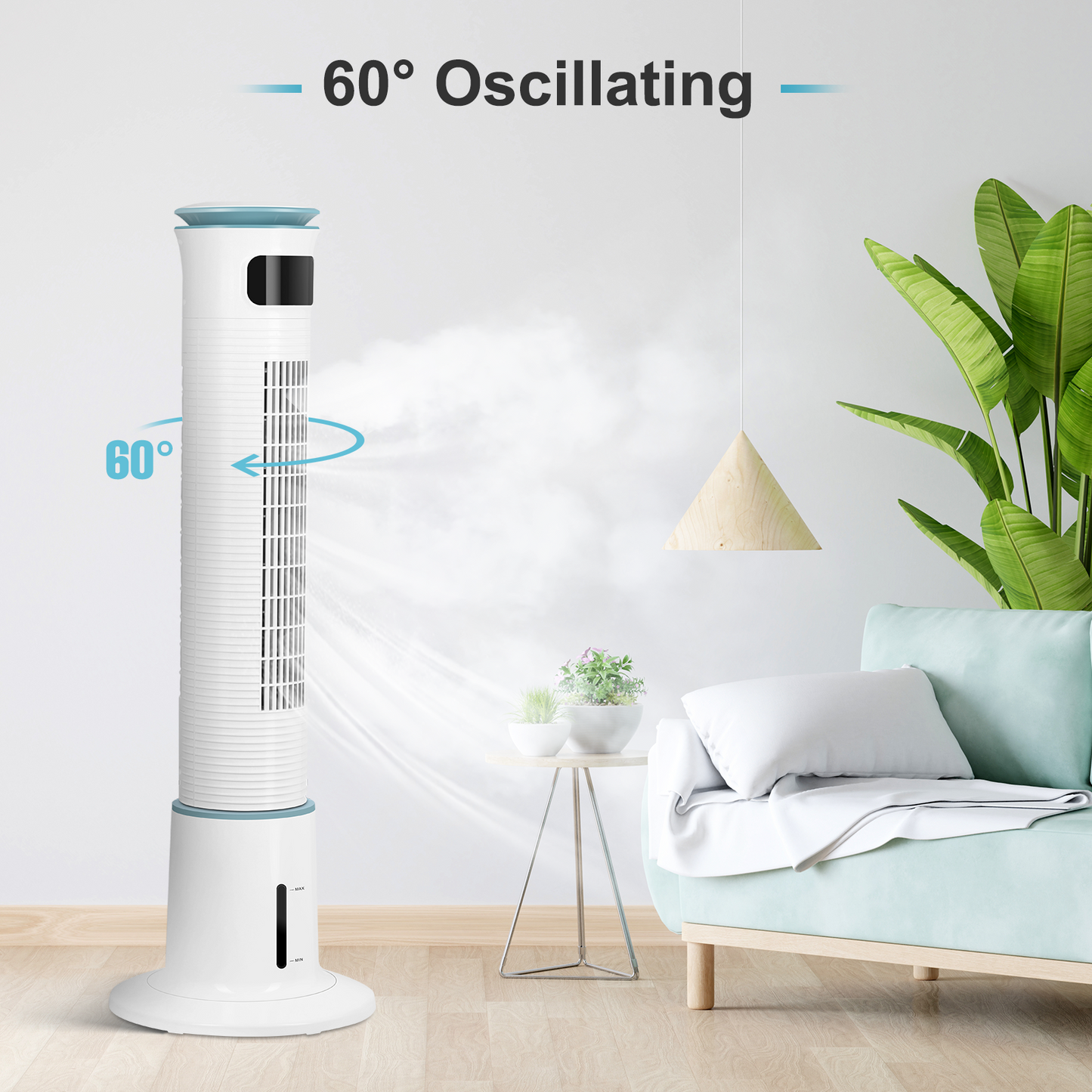 Refreshing Breeze Tower Fan with Mist Function, Adjustable Speeds & Timer, Low Noise, 43 Inches, White