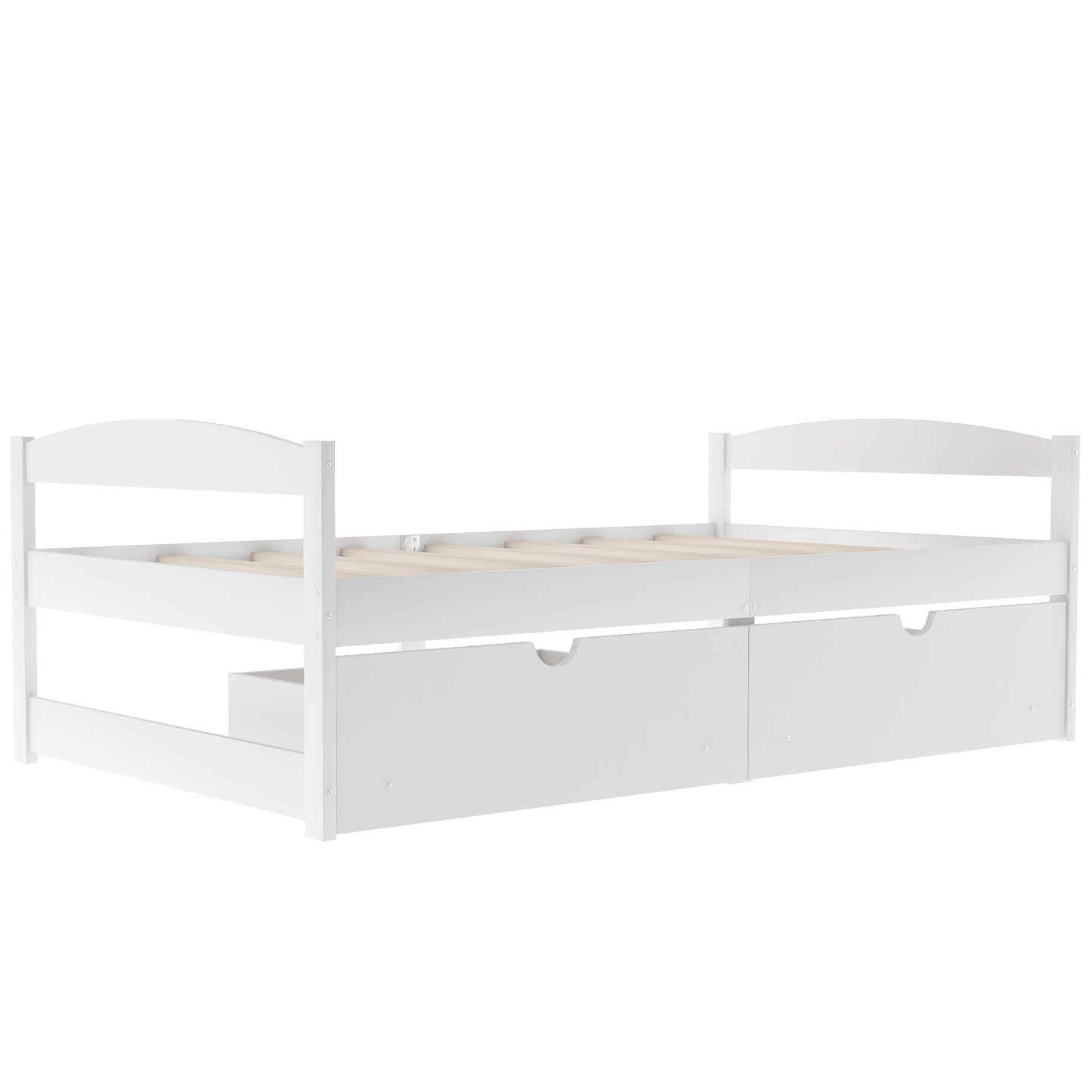 Twin size platform bed, with two drawers, white