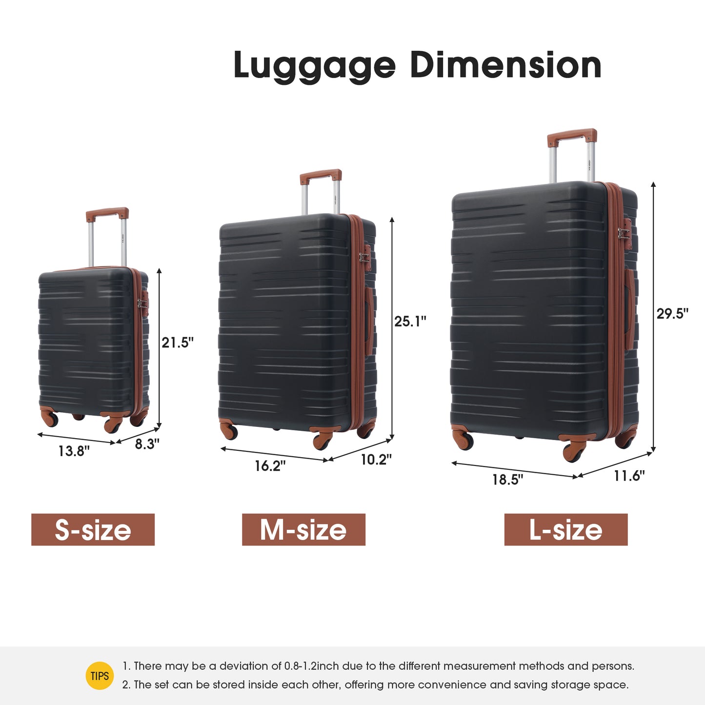 Hardshell Luggage Sets 3 Pcs Spinner Suitcase with TSA Lock Lightweight 20''24''28''