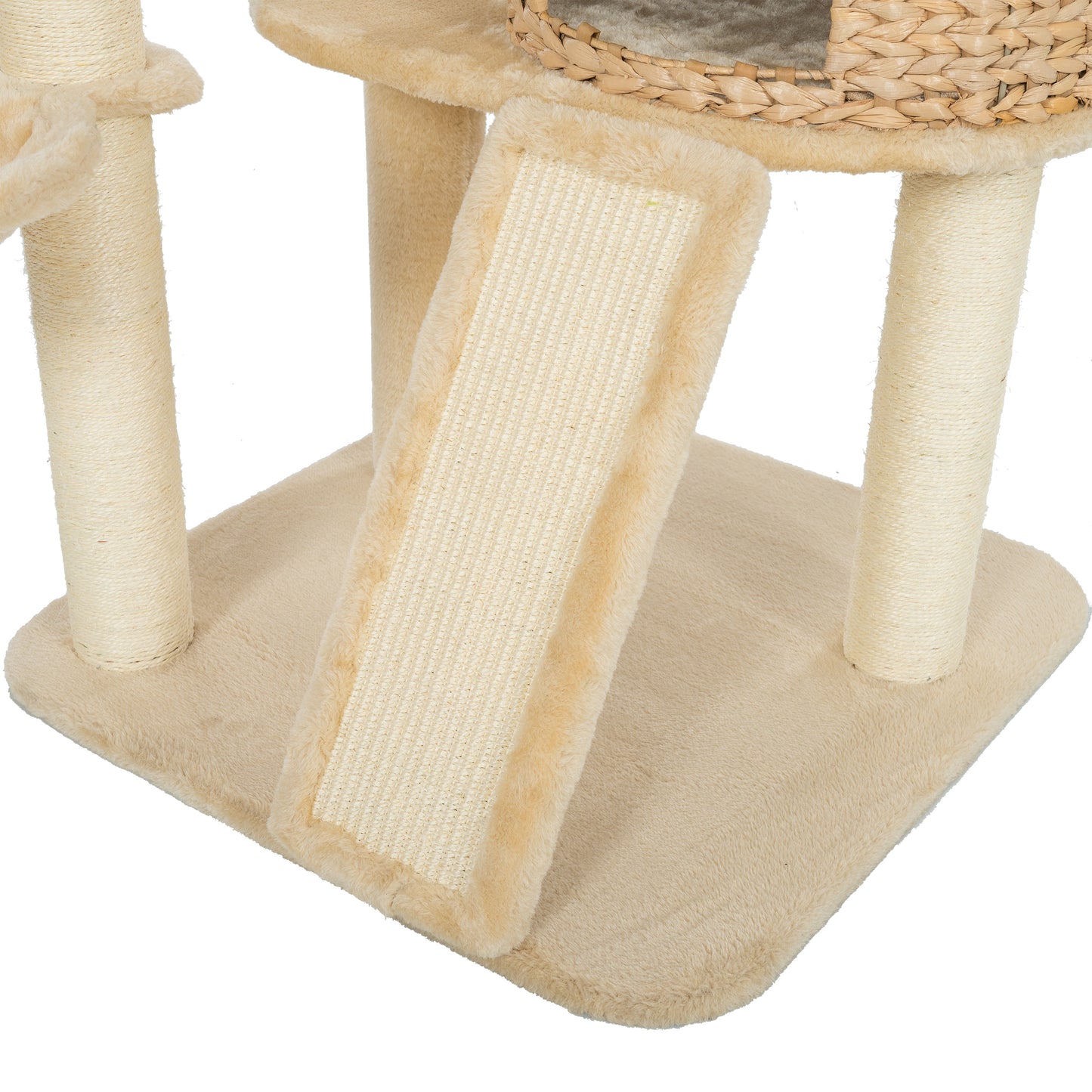 Cat Tree, 59-Inch Cat Tower for Indoor Cats, Plush Multi-Level Cat Condo with 2 Perches, 2 Caves, Cozy Basket and Scratching Board, Beige