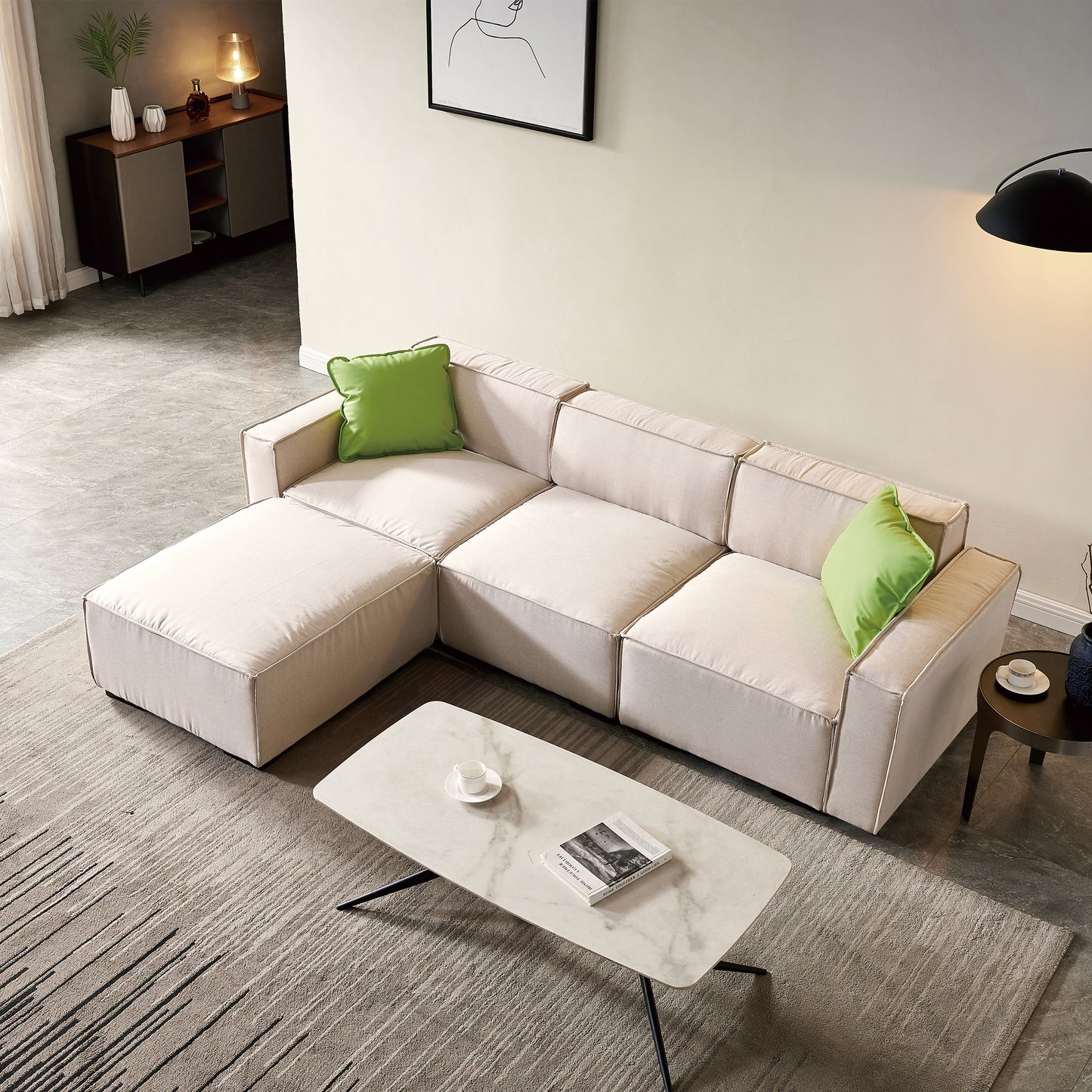 Modular Sofa L Shape with Convertible Ottoman Chaise(Beige)