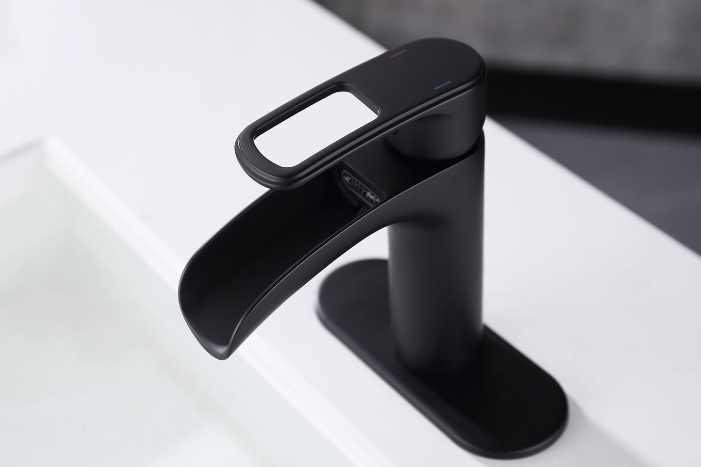 Waterfall Black Bathroom Faucet with Single Handle