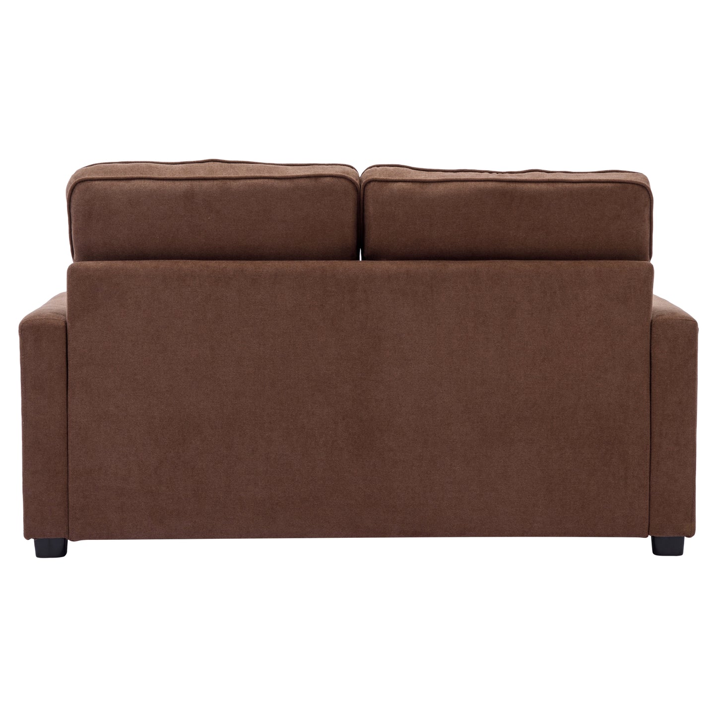 59.4 Pull-Out Loveseat Sofa Bed with Side Pocket, Brown Chenille Upholstered Couch