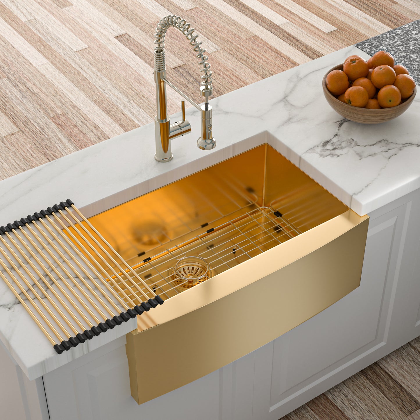 36 Gold Stainless Steel Farmhouse Kitchen Sink with Nano-PVD Gold Finish