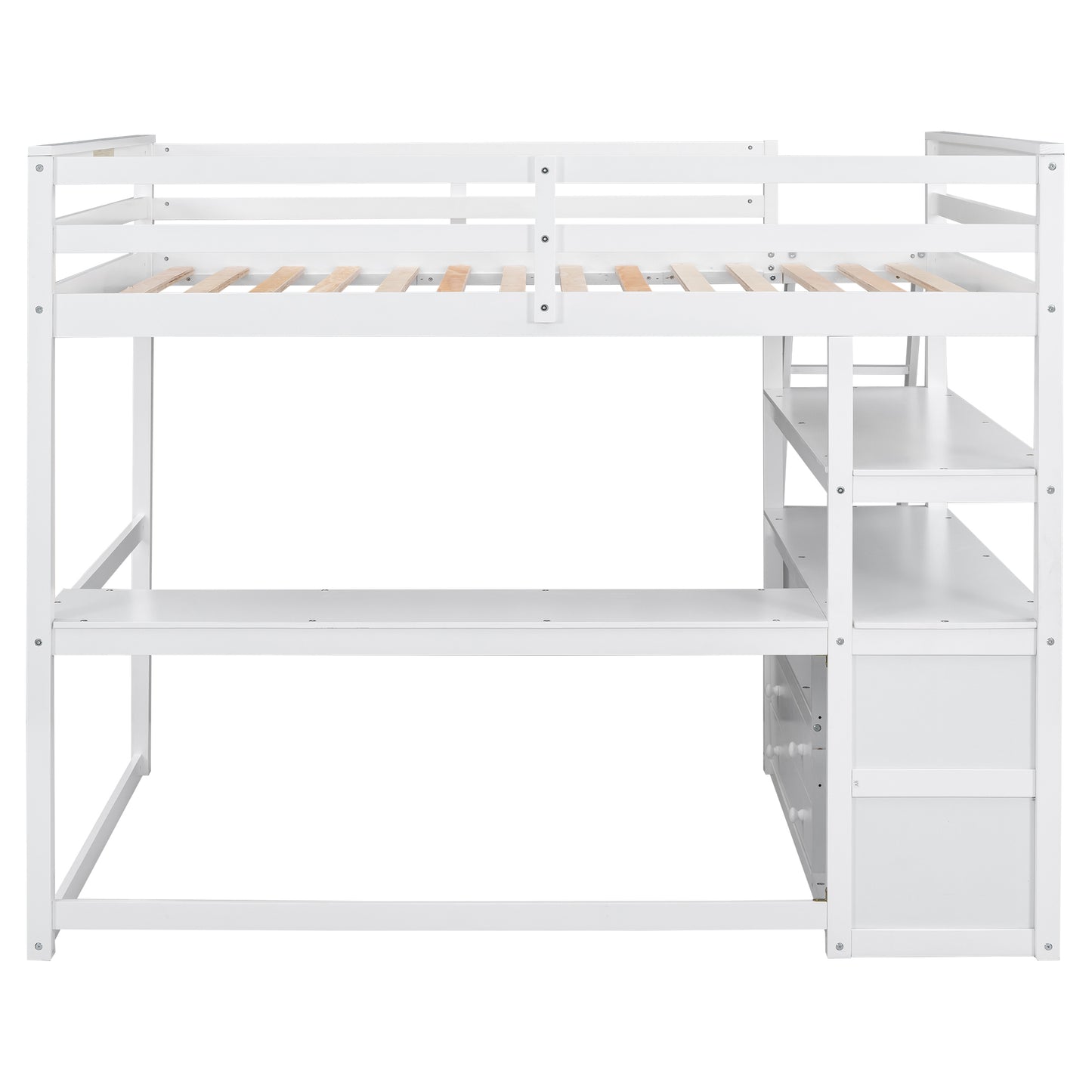 Full Size Loft Bed with Desk and Shelves,Two Built-in Drawers,White(: SM000416AAK)