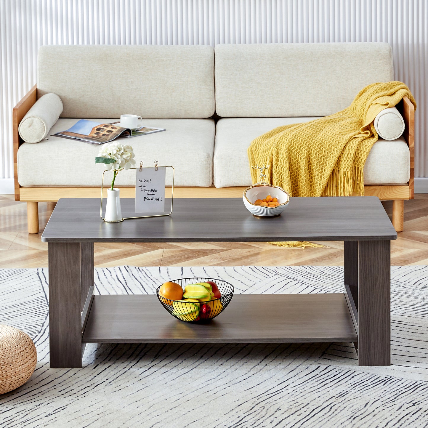 Gray Textured Double-Layered MDF Coffee Table - Sleek & Practical