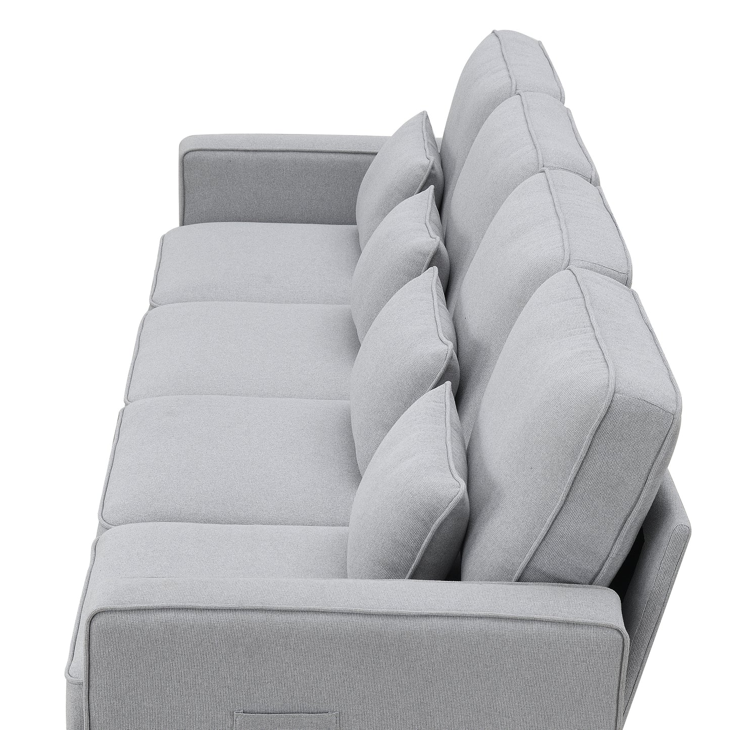 Spacious 4-Seater Linen Fabric Sofa with Armrest Pockets and 4 Pillows