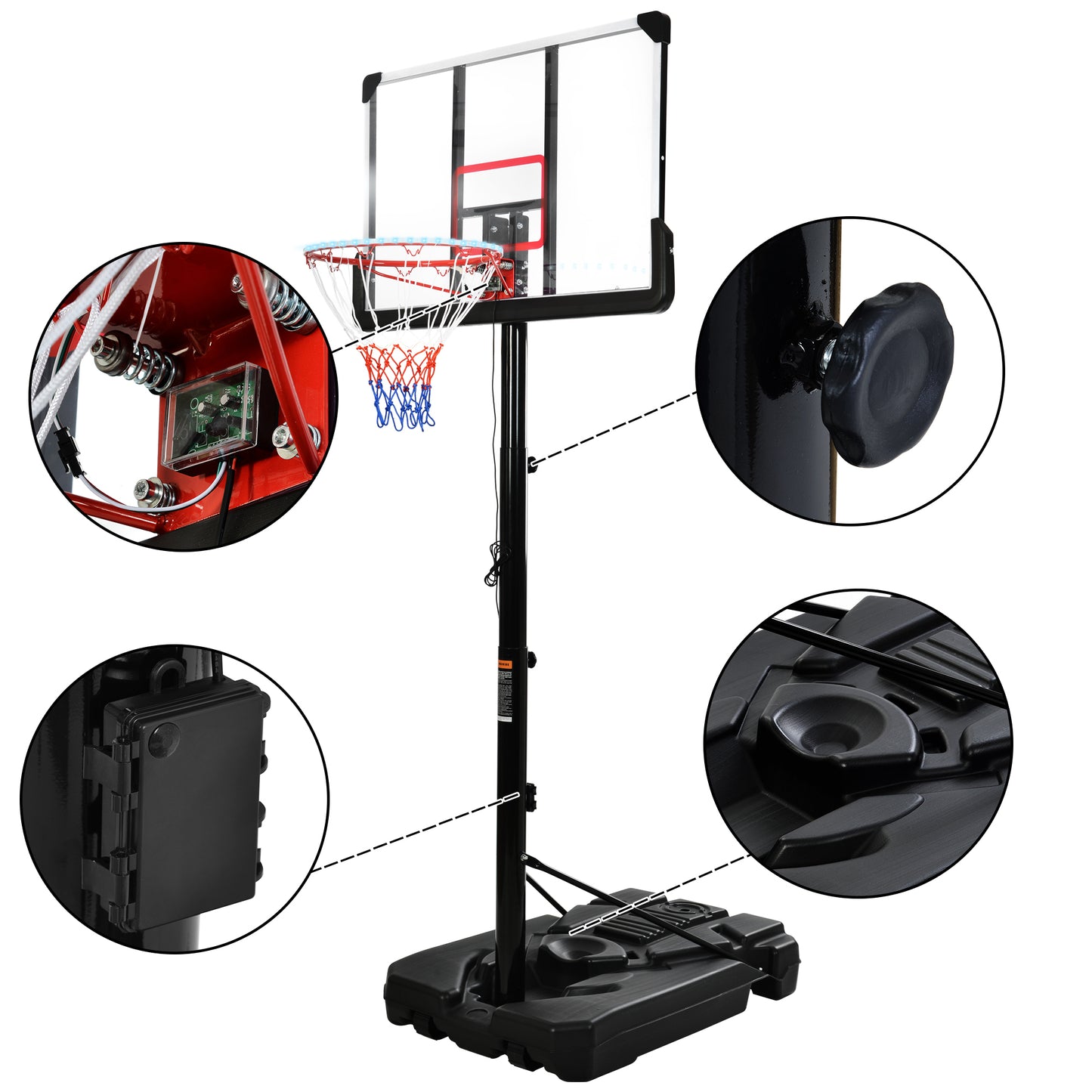 Portable Basketball Hoop Basketball System 6.6-10ft Height Adjustment for Youth Adults LED Basketball Hoop Lights, Colorful lights, Waterproof，Super Bright to Play at Night Outdoors,Good Gift for Kids