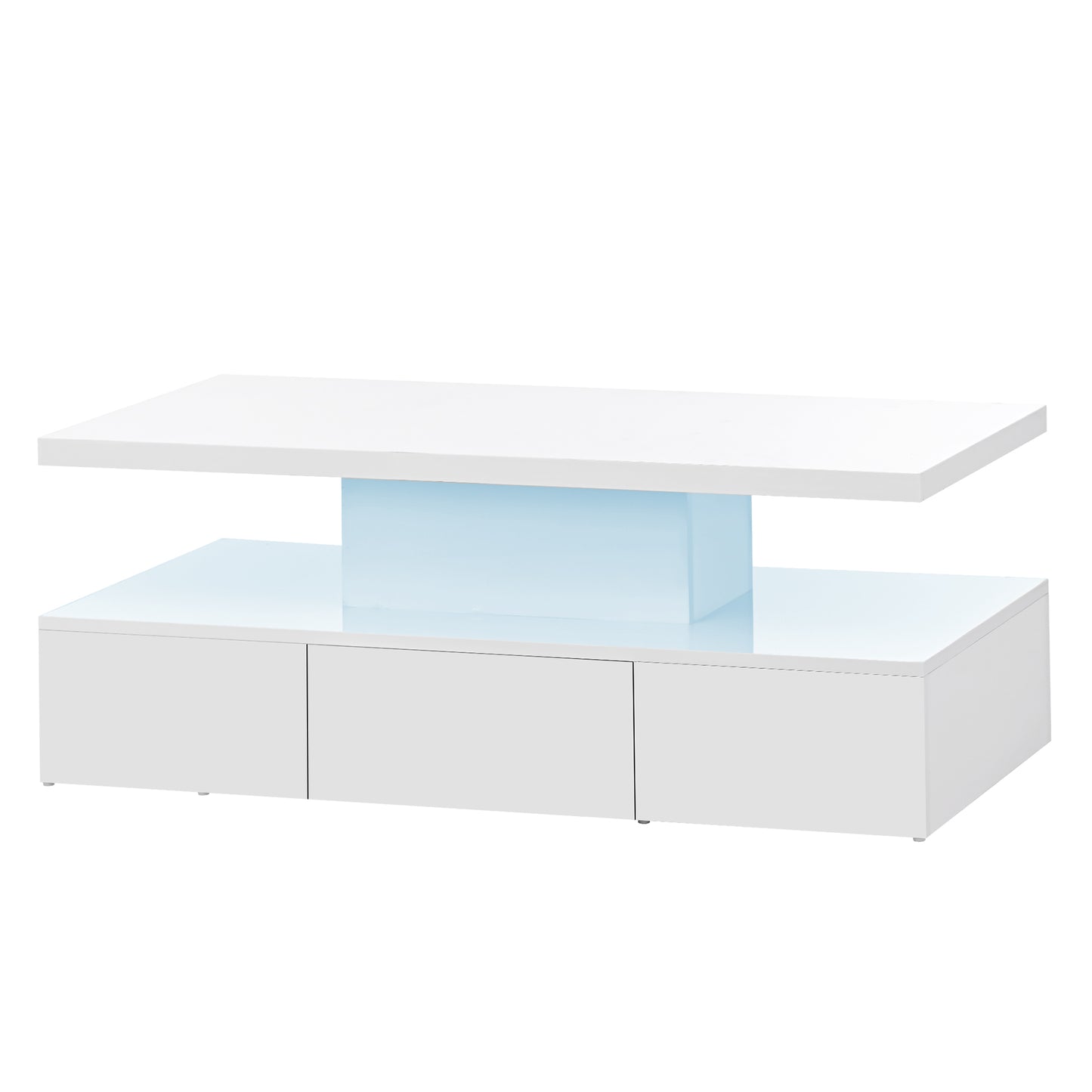 Luxurious White Coffee Table with LED Lighting and Drawer