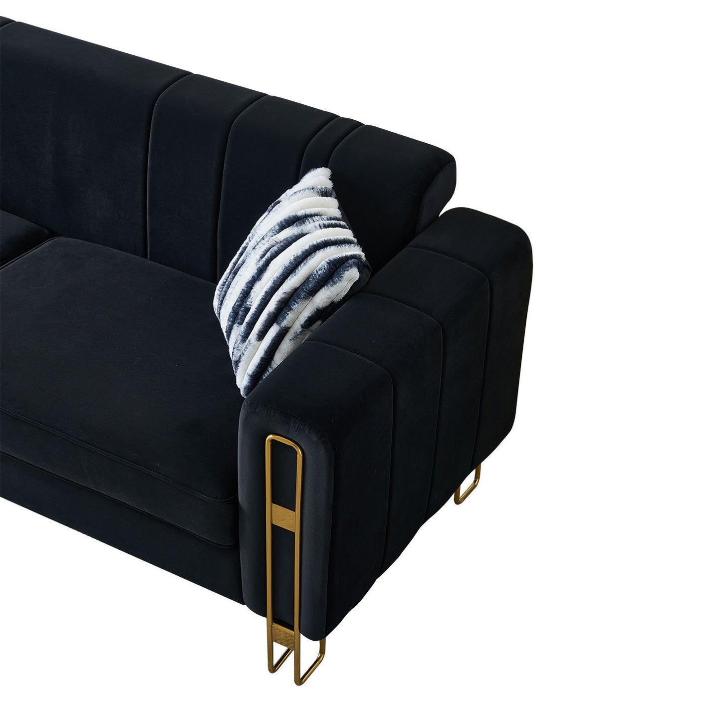 Modern Velvet Sofa 85.04 inch for Living Room Black Color