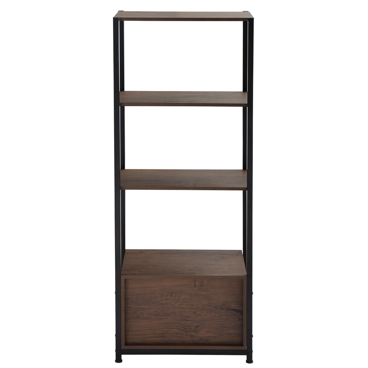 Home Office 4-Tier Bookshelf, Simple Industrial Bookcase Standing Shelf Unit Storage Organizer with 4 Open Storage Shelves and Two Drawers, Brown