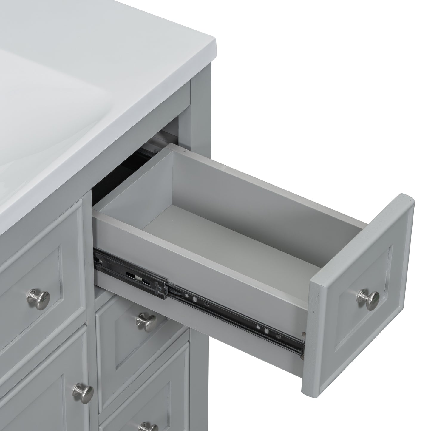 36" Bathroom Vanity with Sink Combo, One Cabinet and Six Drawers, Solid Wood and MDF Board, Grey