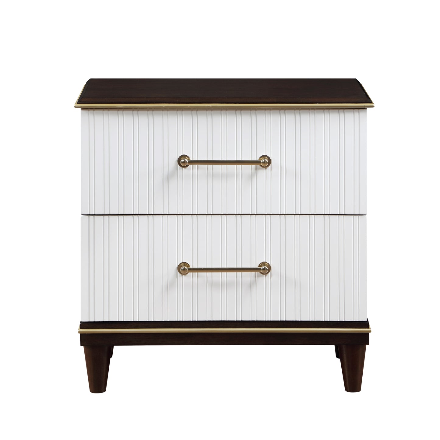 Contemporary White and Cherry Finish 1pc Two Drawers Nightstand 2-Tone Finish with Gold Trim Modern Bedroom Furniture