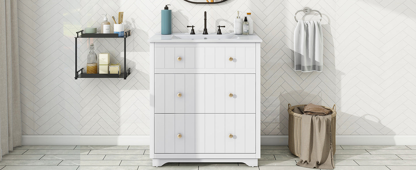 [Video]30-Inch Modern White Bathroom Vanity Cabinet with two drawers