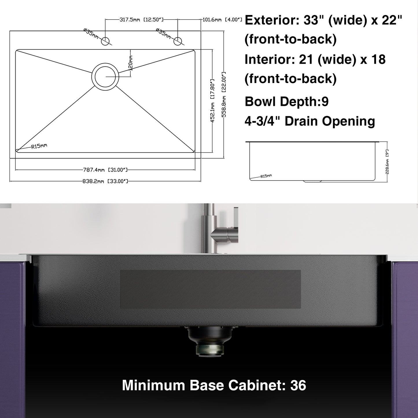 Topmount Stainless Steel Kitchen Sink Set With Black Spring Neck Faucet