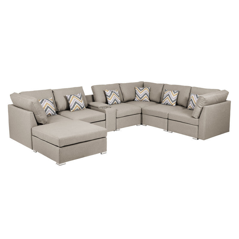 Amira Beige Fabric Modular Sectional Sofa with USB Console, Ottoman, and Versatile Configurations