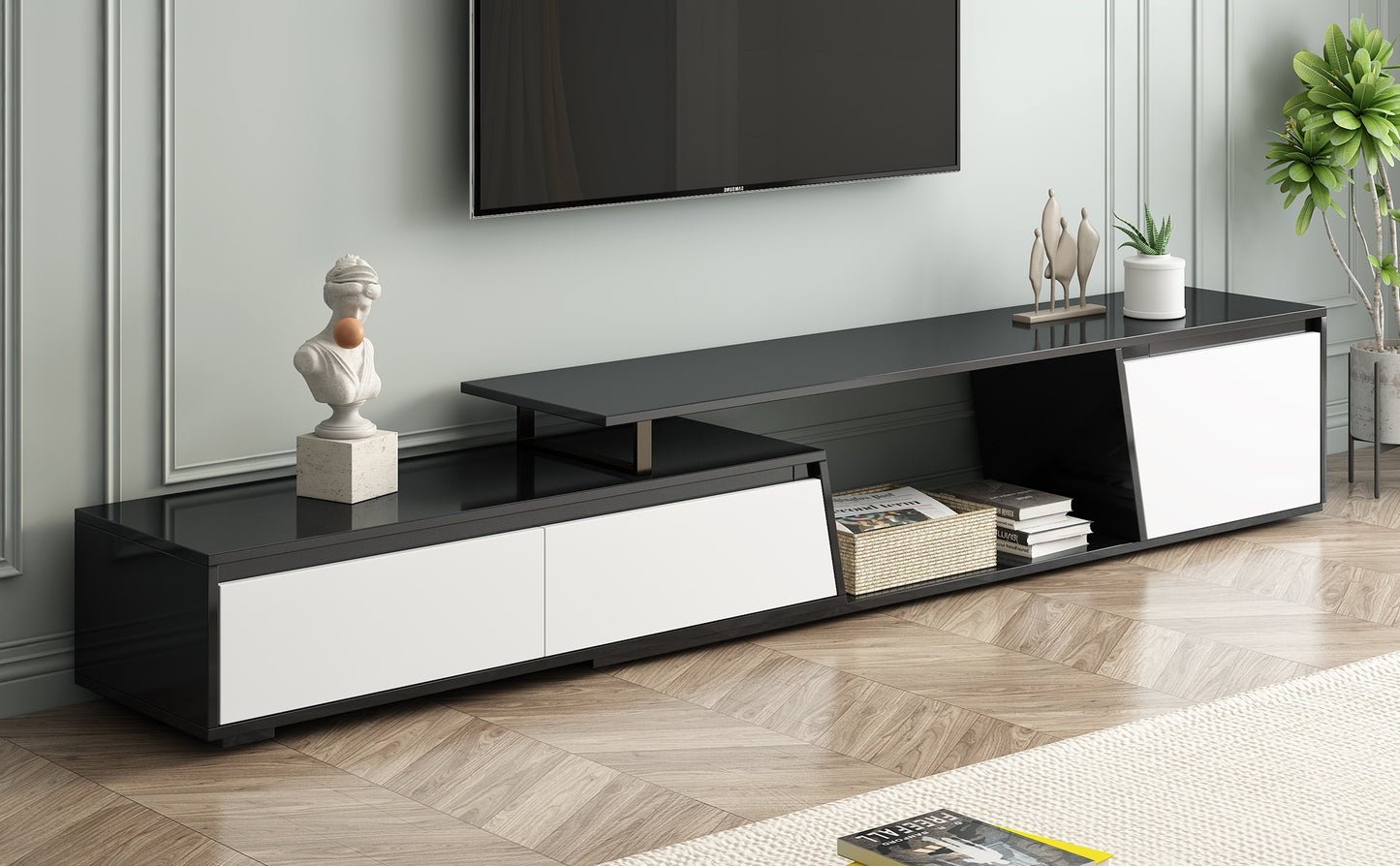 Sleek Rectangle Extendable TV Stand with Ample Storage for TVs Up to 100''