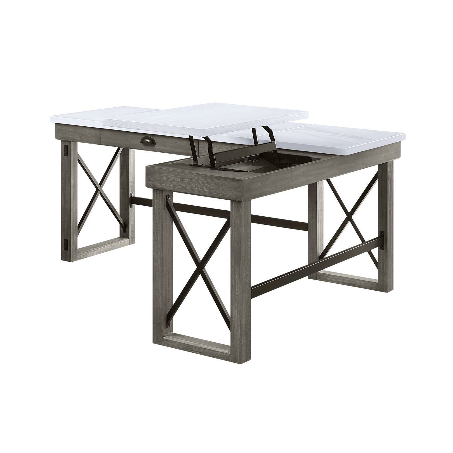 Sophisticated Marble Top Writing Desk with Lift Function and Timeless Gray Finish