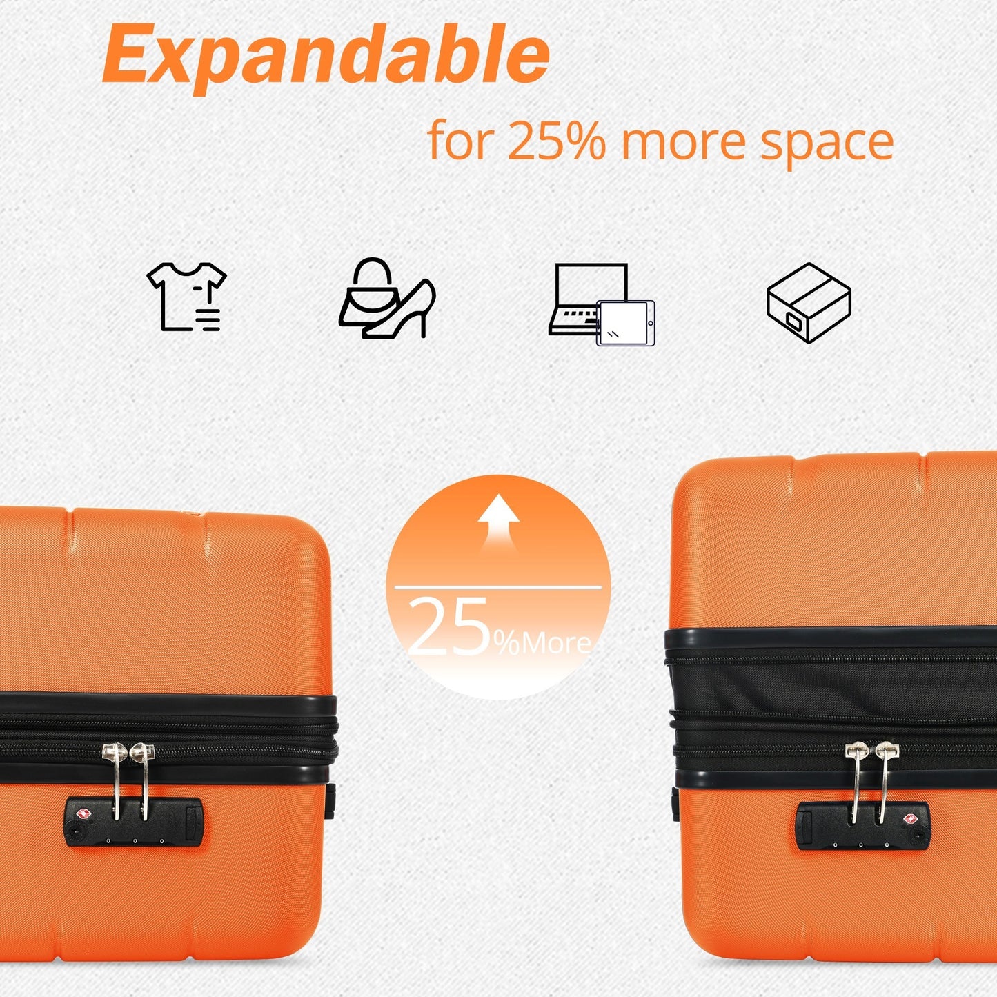 Luggage Sets 3 Piece Suitcase Set 20/24/28,Carry on Luggage Airline Approved,Hard Case with Spinner Wheels,Orange