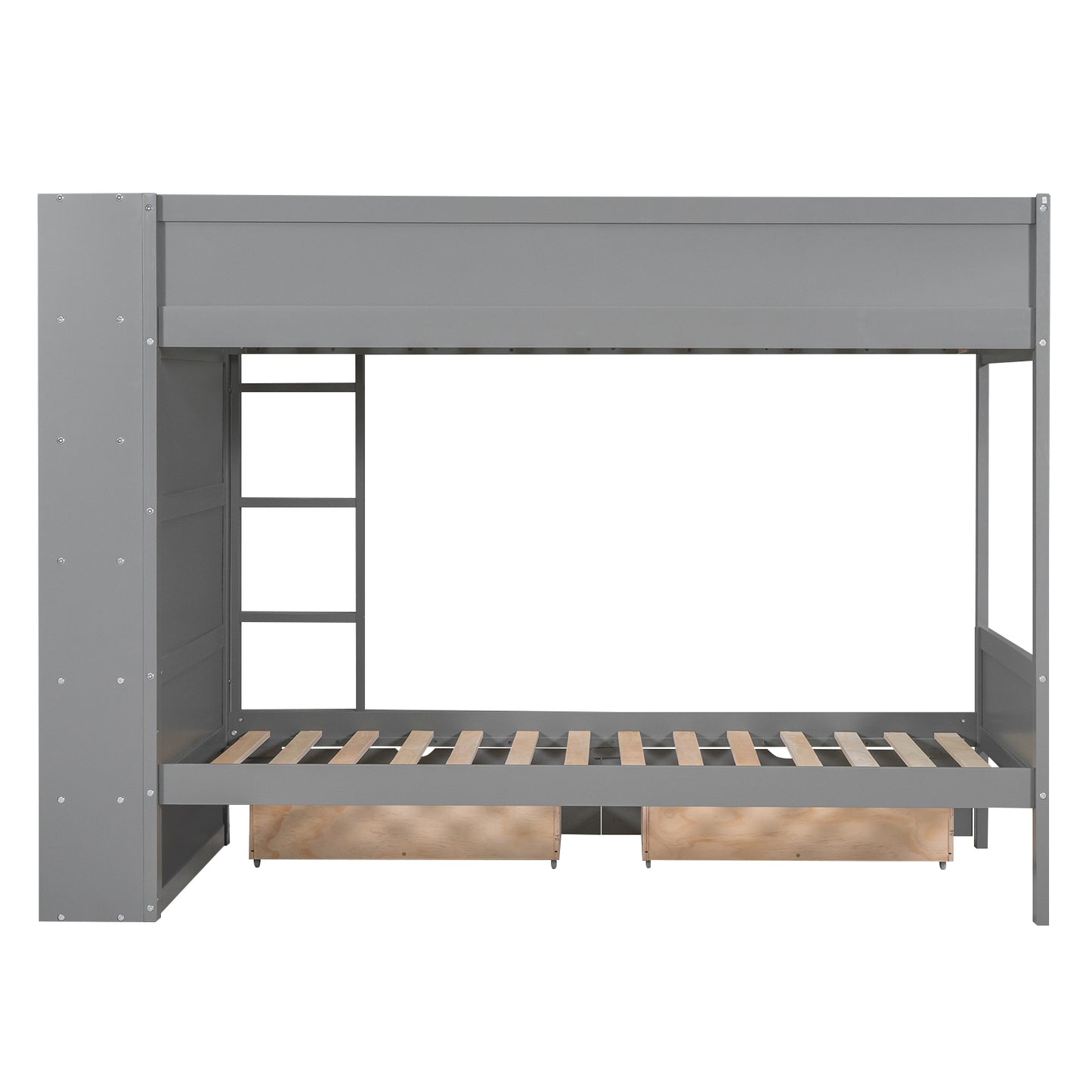 Versatile Gray Twin Bunk Bed with Storage Drawers and Multi-Layer Cabinet