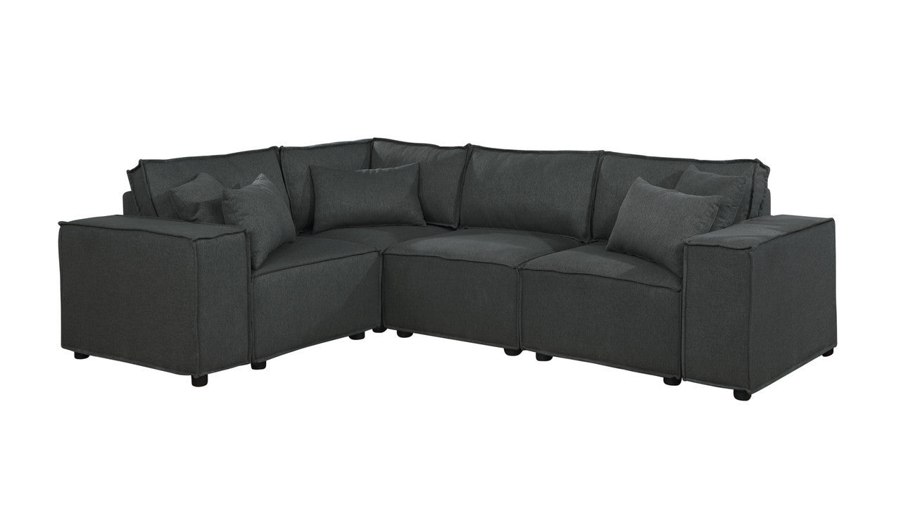 Melrose Sectional Sofa Set with Ottoman in Dark Gray Linen