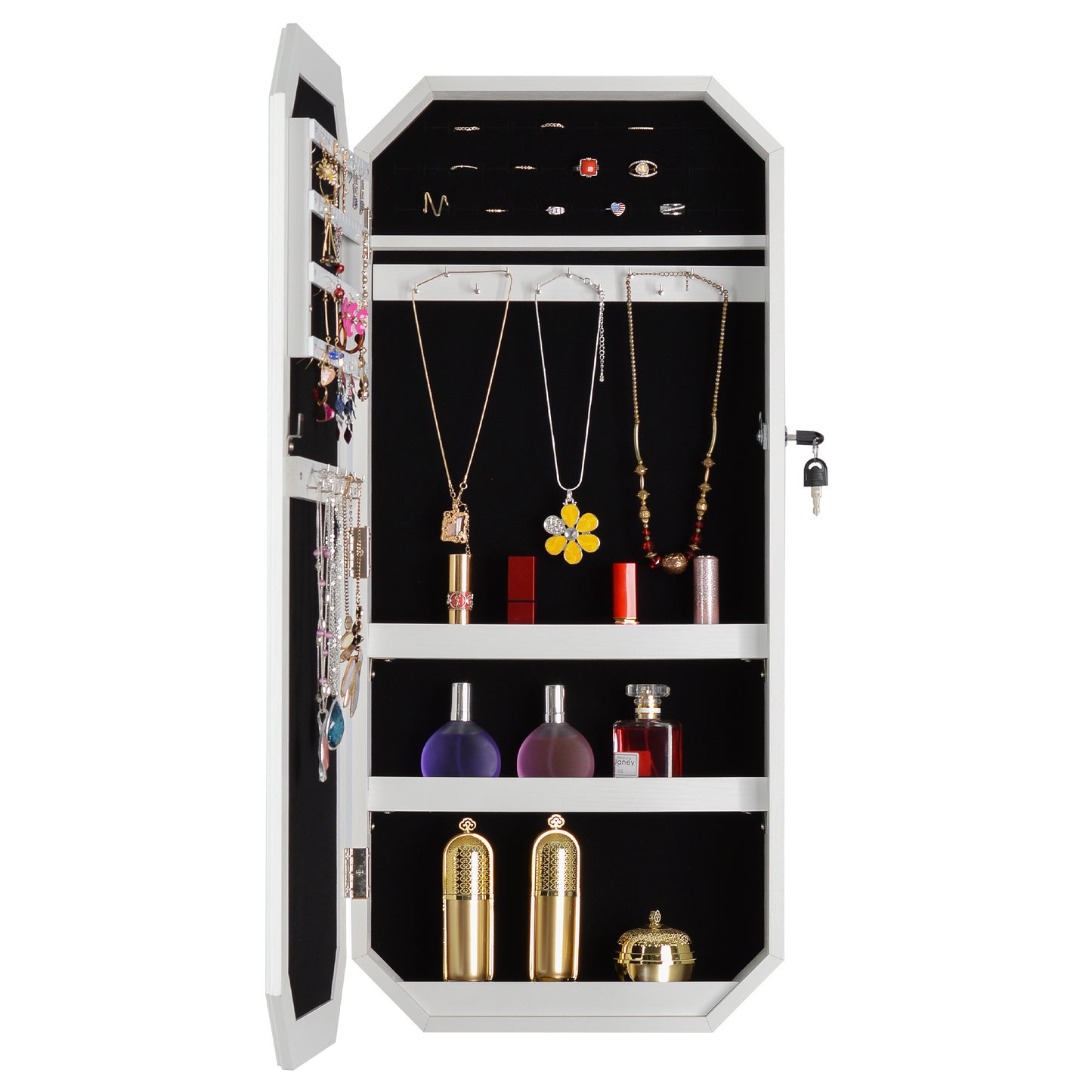 Octagon  Rimmed Mirror Fashion Simple Jewelry Storage Cabinet  Can Be Hung On The Door Or Wall