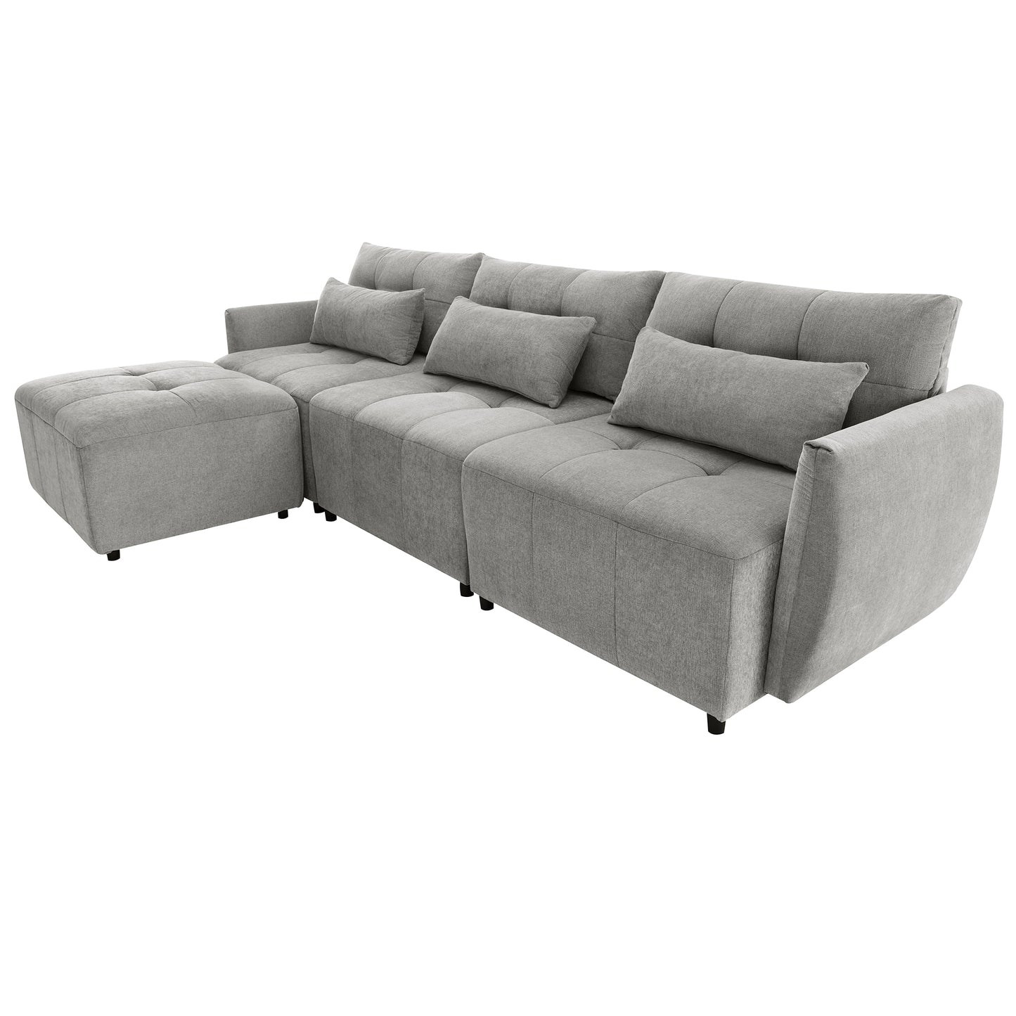 Convertible L-Shaped Sectional Sofa with Movable Ottoman and USB Ports