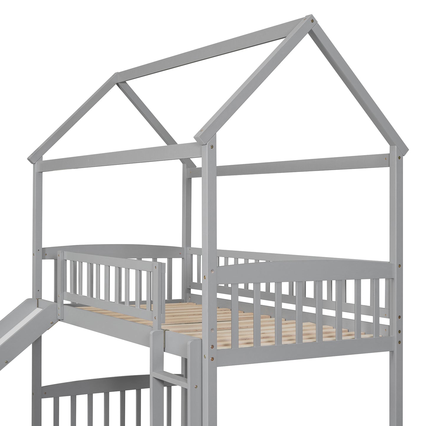 Bunk Bed with Playhouse Design and Slide