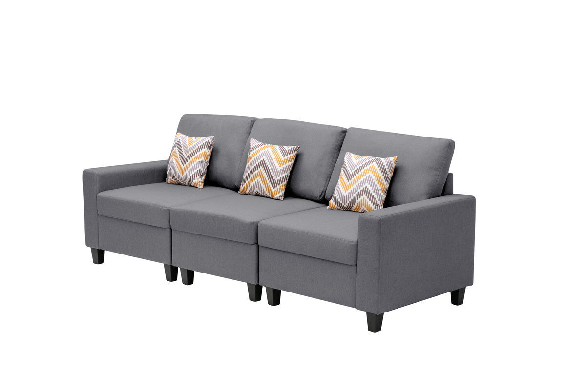 Nolan Gray Linen Fabric Sofa with Pillows and Interchangeable Legs