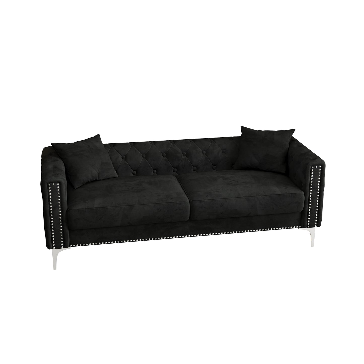 Sofa includes 2 pillows, 83 "black velvet triple sofa, suitable for large and small Spaces