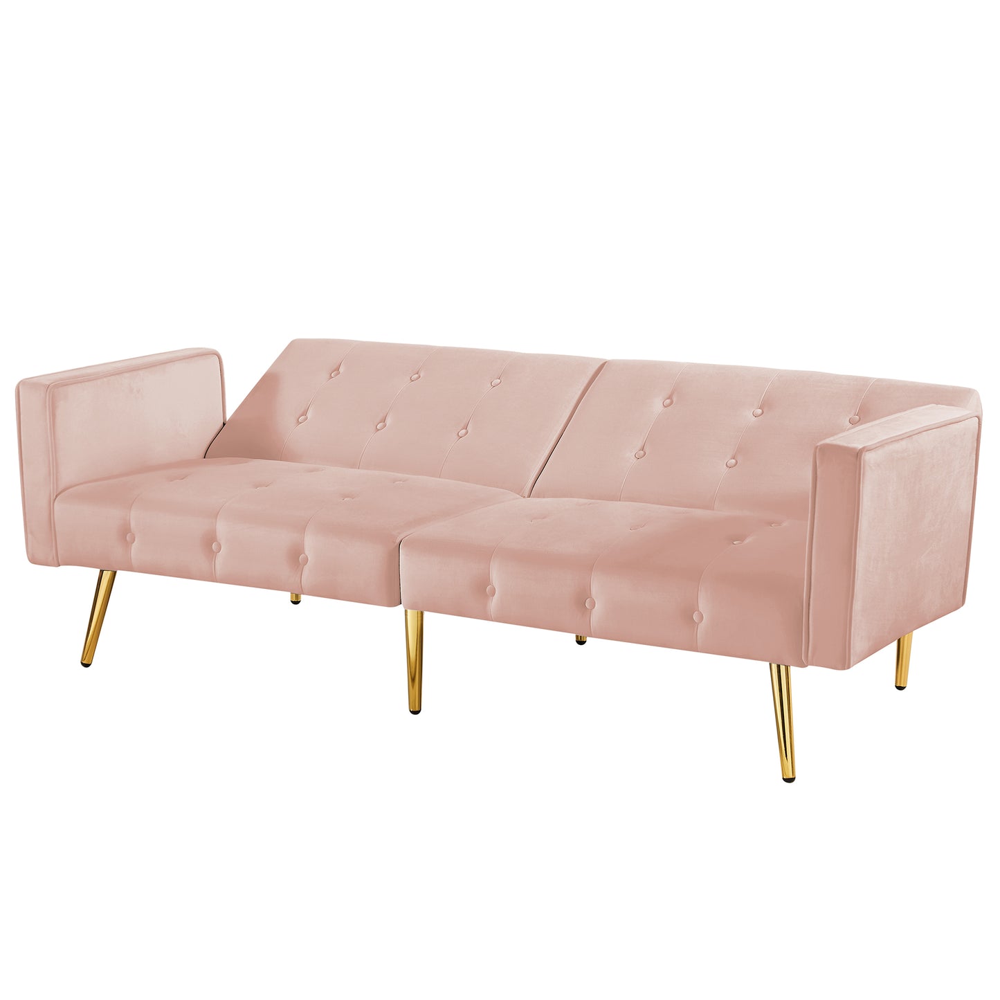 Velvet button tufted sofa bed with armrest