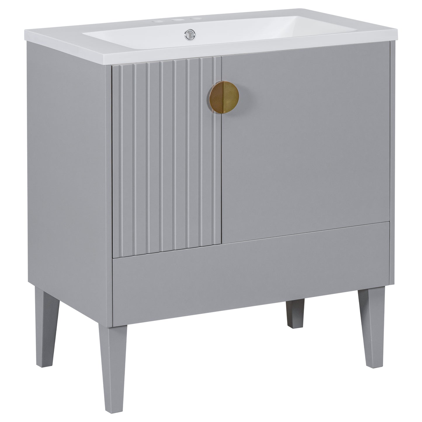 30" Bathroom Vanity with Sink Combo, Bathroom Cabinet with Door and Drawers, Solid Frame and MDF Board, Grey