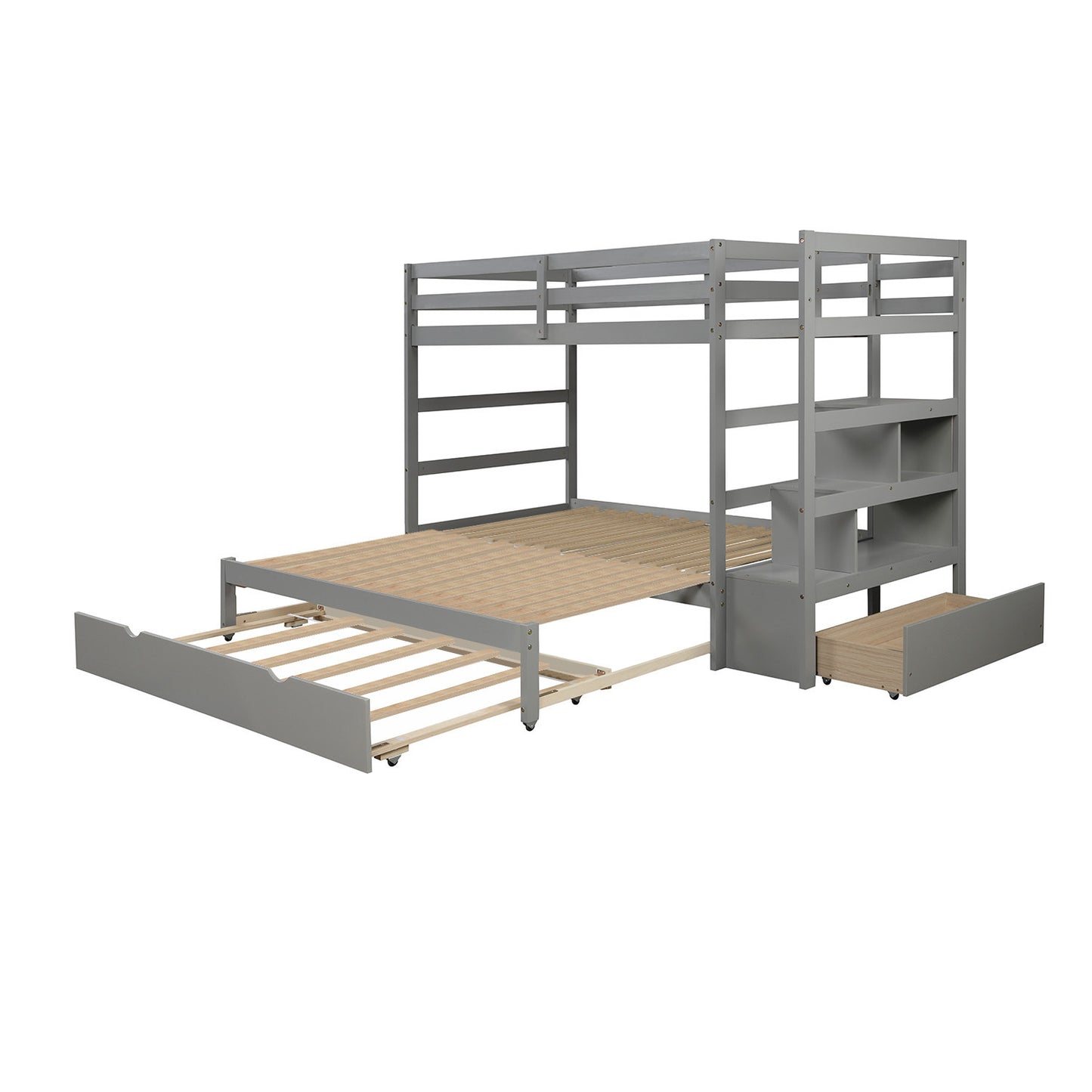 Gray Stairway Bunk Bed with Trundle and Storage